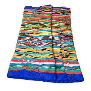 Western Southwest Fringed Crochet Blanket Scarf Wrap Shawl Handmade Throw  35/74